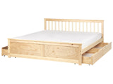 Bed Frame Light Brown Pine Wood MDF Storage Set of 4 Drawers EU Super King Size 6ft Headboard Minimalist Beliani