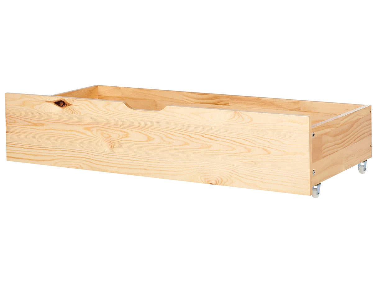 Set of 2 Bed Storage Drawers Light Brown Pine Wood Underbed Boxes with Wheels Beliani