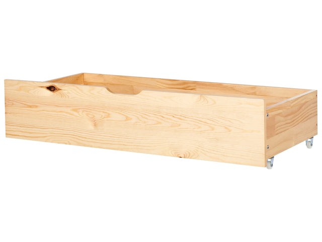 Set of 2 Bed Storage Drawers Light Brown Pine Wood Underbed Boxes with Wheels Beliani