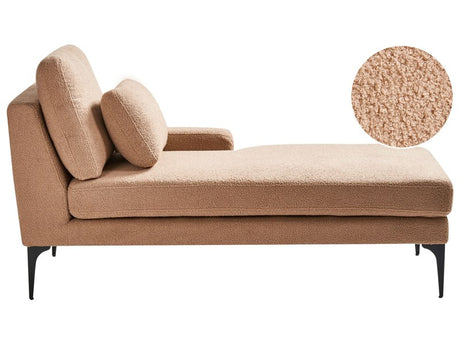 Left Hand Chaise Lounge Sand Beige Boucle Upholstery Metal Legs with Cushions Beliani
