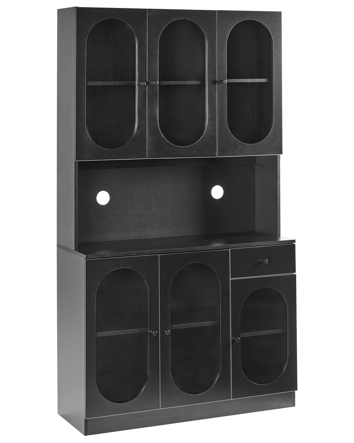 Glass Display Cabinet Black Particle Board Tempered Glass with Shelves and Drawers Dining Room Elegant Beliani