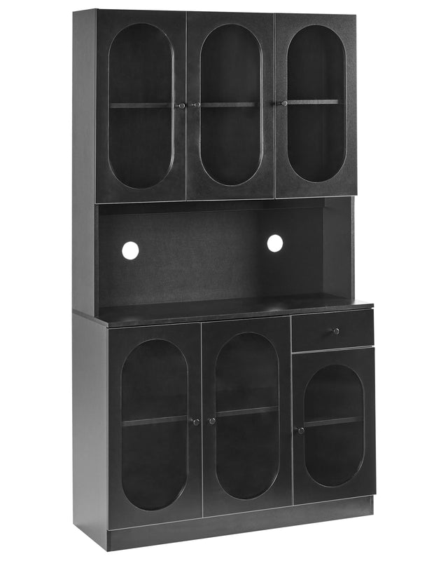 Glass Display Cabinet Black Particle Board Tempered Glass with Shelves and Drawers Dining Room Elegant Beliani