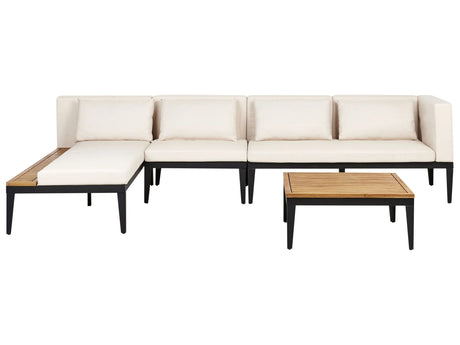 Right Hand 4 Seater Garden Corner Sofa Set Light Certified Acacia Wood Light Beige Cushions with Coffee Table Beliani