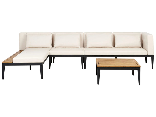 Right Hand 4 Seater Garden Corner Sofa Set Light Certified Acacia Wood Light Beige Cushions with Coffee Table Beliani