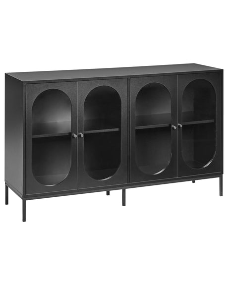Sideboard Black Particle Board Tempered Glass with Shelves Iron Legs Dining Room Elegant Beliani