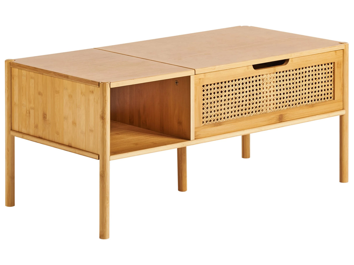 Coffee Table Natural Bamboo and Rattan 99 x 48 cm with Storage Lift Table Top Living Room Furniture Boho Style Beliani