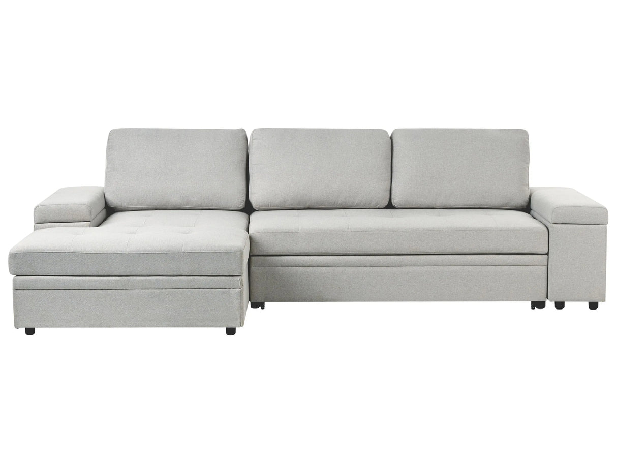 Corner Sofa Bed Light Grey Fabric Upholstered Right Hand Orientation with Storage Bed Beliani