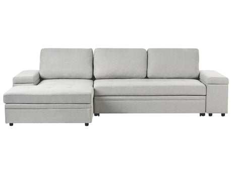 Corner Sofa Bed Light Grey Fabric Upholstered Right Hand Orientation with Storage Bed Beliani