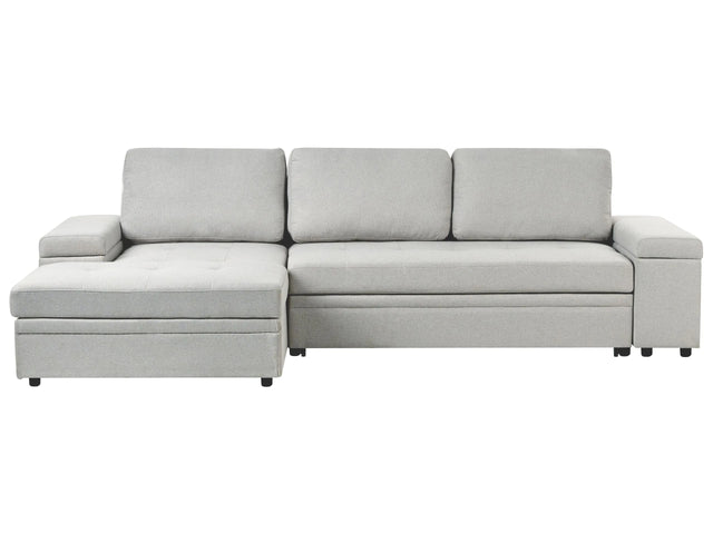 Corner Sofa Bed Light Grey Fabric Upholstered Right Hand Orientation with Storage Bed Beliani