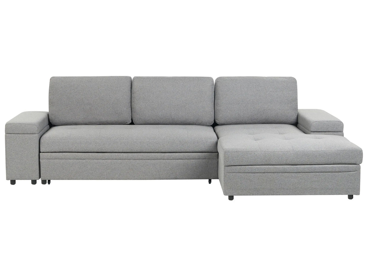 Corner Sofa Bed Grey Fabric Upholstered Left Hand Orientation with Storage Bed Beliani