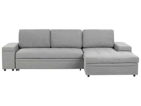 Corner Sofa Bed Grey Fabric Upholstered Left Hand Orientation with Storage Bed Beliani