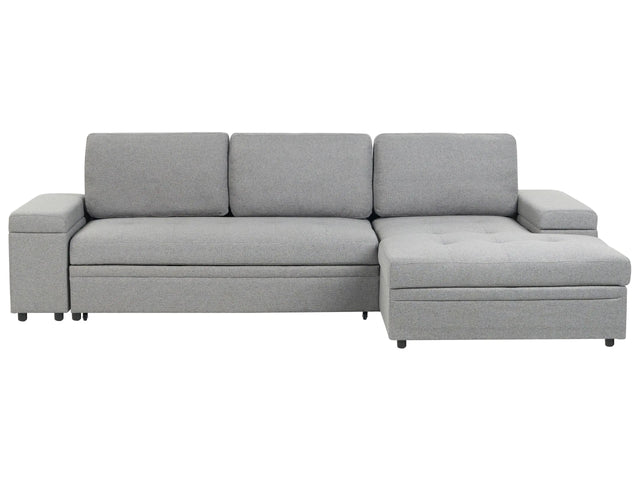 Corner Sofa Bed Grey Fabric Upholstered Left Hand Orientation with Storage Bed Beliani