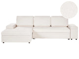 Corner Sofa Bed White Boucle Upholstered Right Hand Orientation with Storage Bed Beliani