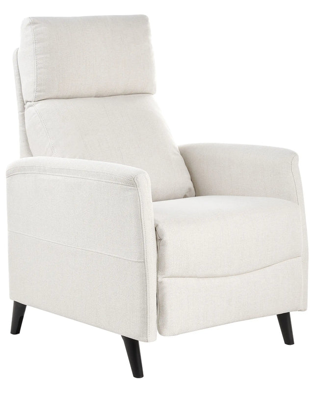 Recliner Chair Off-White Fabric Upholstery Push-Back Manually Adjustable Back and Footrest Retro Design Armchair Beliani