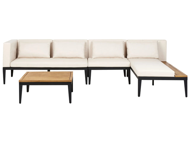 Left Hand 4 Seater Garden Corner Sofa Set Light Certified Acacia Wood  Light Beige Cushions with Coffee Table Beliani