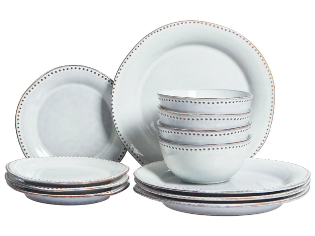 Set of 12 Pieces Light Blue Stoneware Kaolin Handmade Reactive Glaze Finish Service for 4 People Kitchen Dining Room Beliani