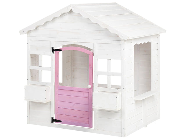 Garden Playhouse Fir Wood White Outdoor Wendy House with Blackcoard Cootage Kids House Beliani