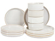 Set of 12 Pieces Off-White Stoneware Kaolin Handmade Reactive Glaze Finish Service for 4 People Kitchen Dining Room Beliani