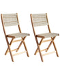 Set of 2 Garden Chairs Beige Acacia Wood Polyester Rope Folding Outdoor Patio Armless Classic Timeless Style Beliani