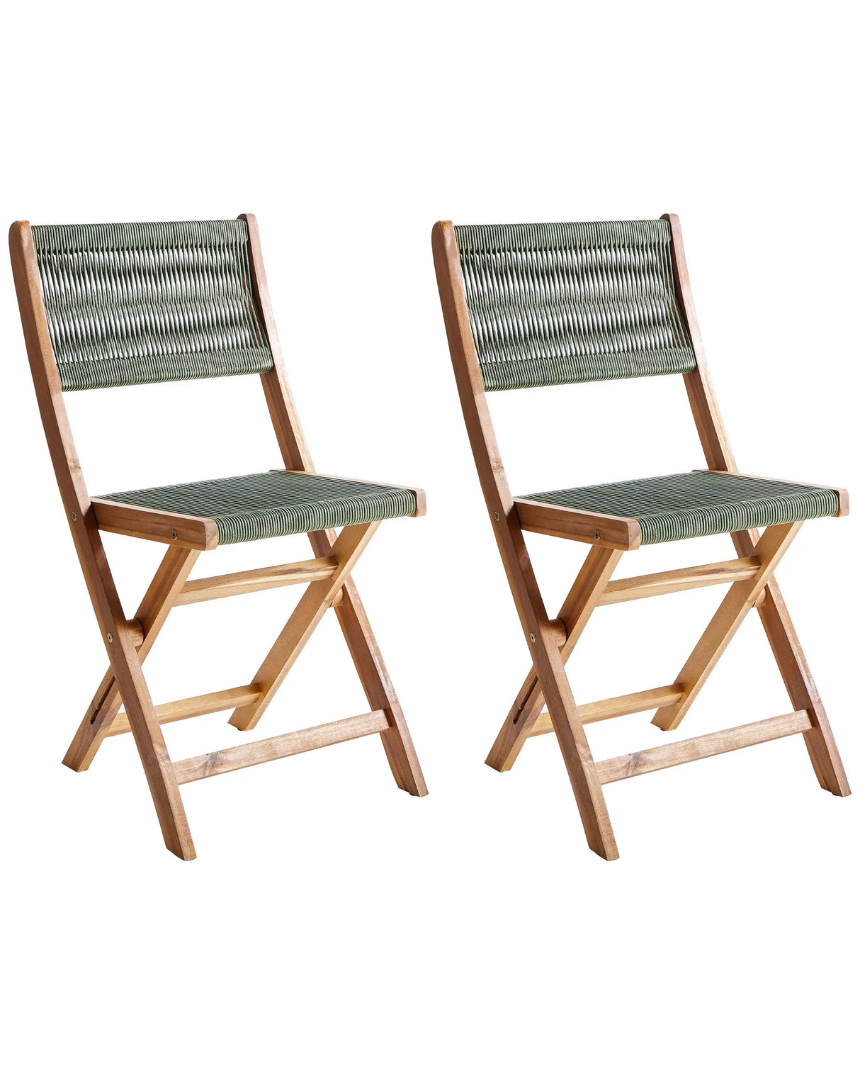 Set of 2 Garden Chairs Green Acacia Wood Polyester Rope Folding Outdoor Patio Armless Classic Timeless Style Beliani