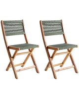 Set of 2 Garden Chairs Green Acacia Wood Polyester Rope Folding Outdoor Patio Armless Classic Timeless Style Beliani