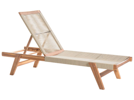 Garden Sun Lounger Beige Acacia Wood Reclining Rope Outdoor Patio Beliani