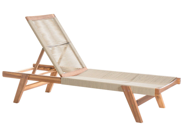 Garden Sun Lounger Beige Acacia Wood Reclining Rope Outdoor Patio Beliani