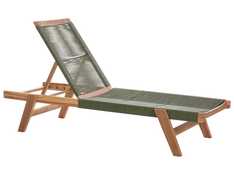 Garden Sun Lounger Green Acacia Wood Reclining Rope Outdoor Patio Beliani