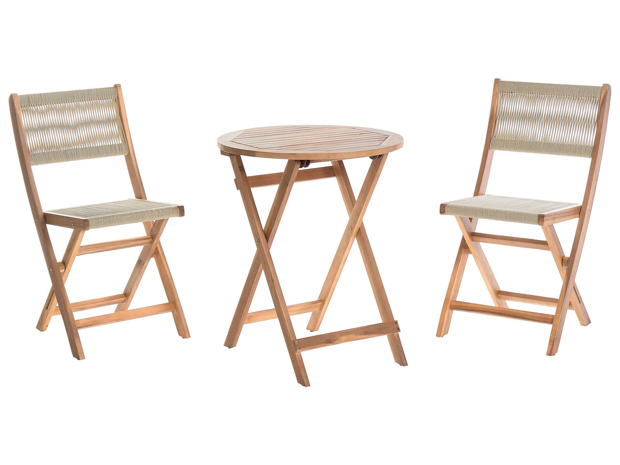 3 Piece Bistro Set Beige Acacia Wood Folding Slatted Design Scandinavian Modern Beliani