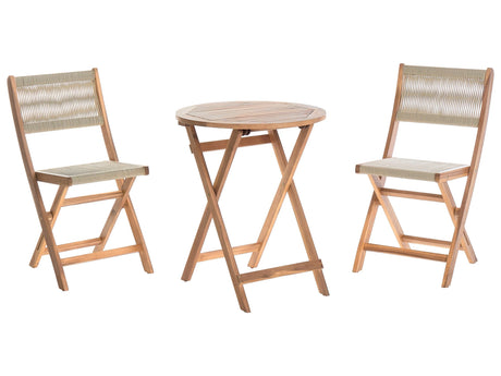3 Piece Bistro Set Beige Acacia Wood Folding Slatted Design Scandinavian Modern Beliani