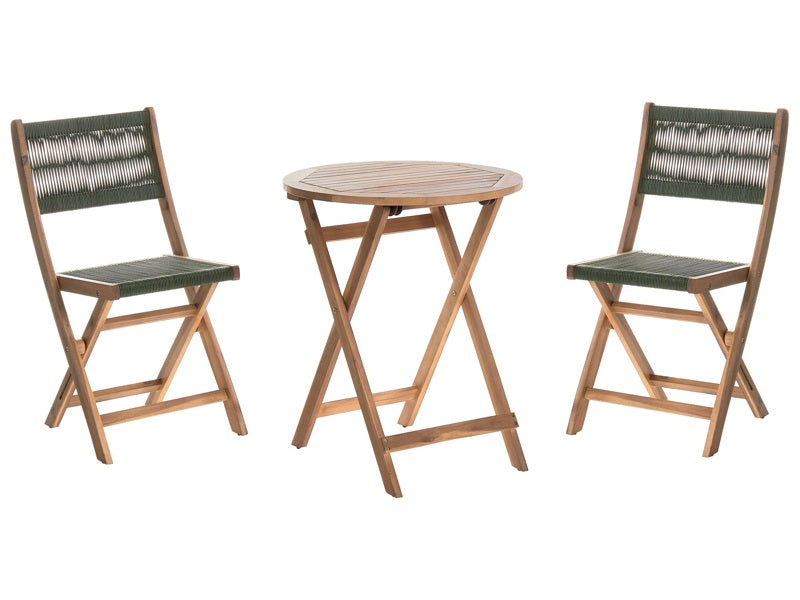 3 Piece Bistro Set Green Acacia Wood Folding Slatted Design Scandinavian Modern Beliani