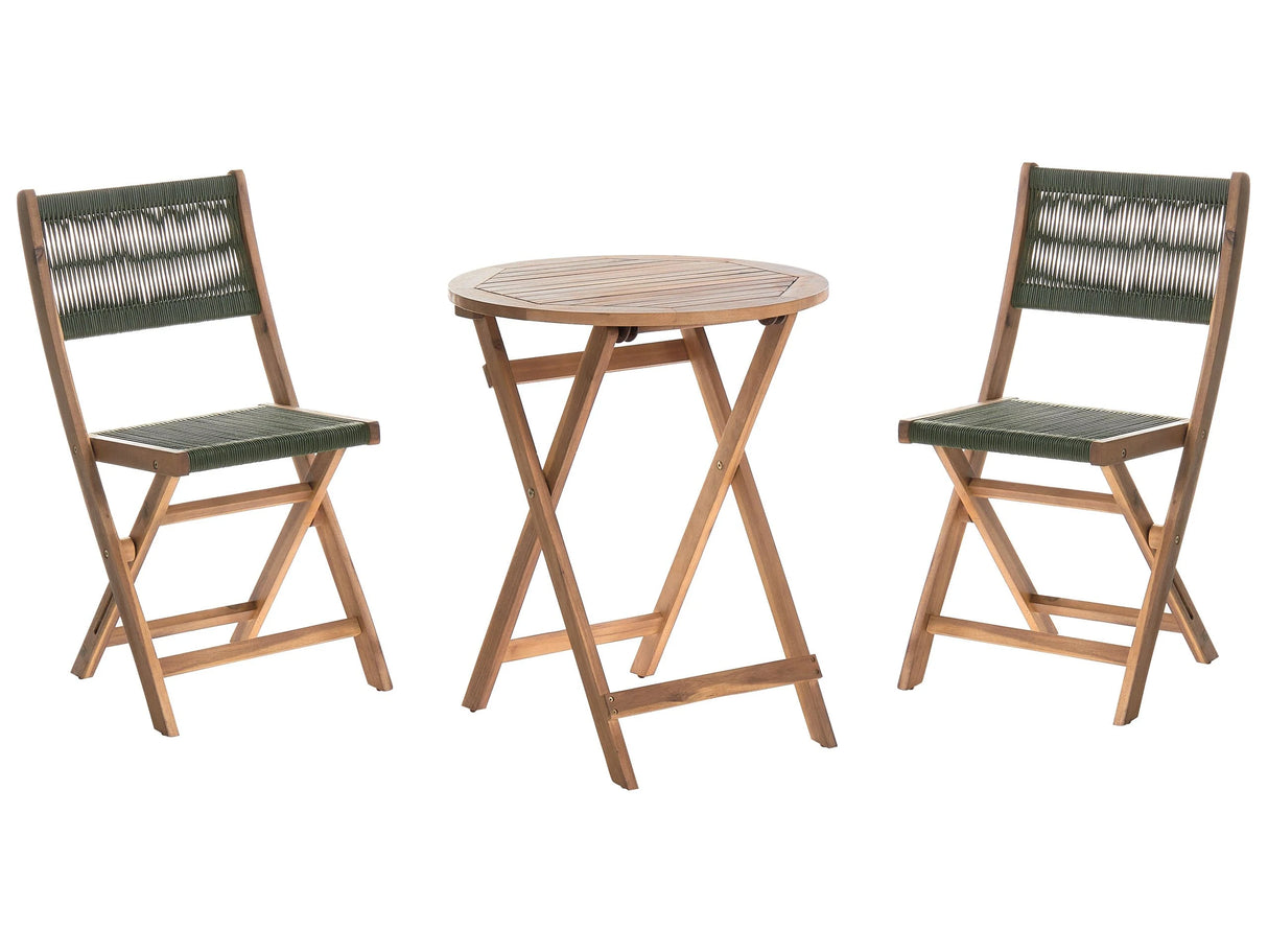 3 Piece Bistro Set Green Acacia Wood Folding Slatted Design Scandinavian Modern Beliani