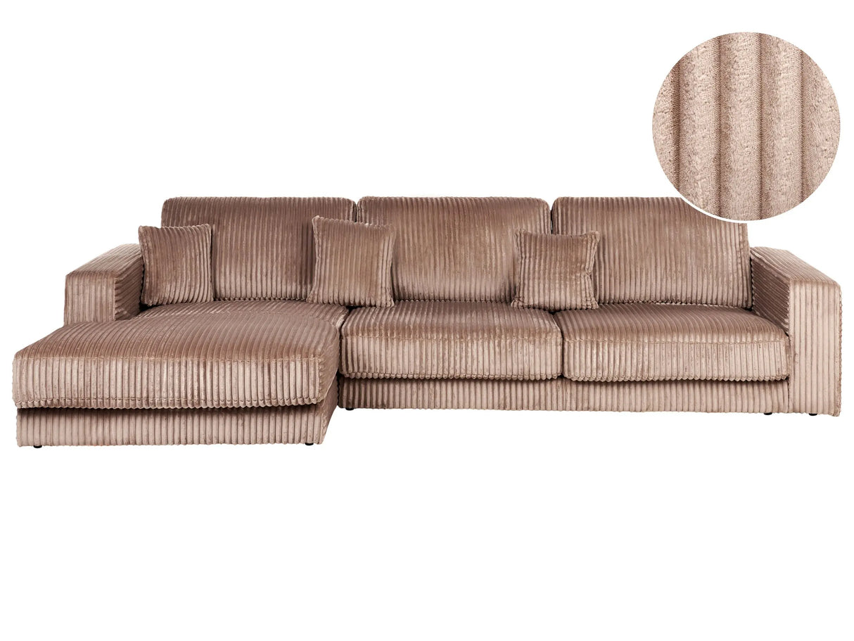 Right Hand 4 Seater Corner Sofa Light Brown Jumbo Corduroy Upholstered Track Armrests Additional Cushions Minimalistic Modern Style Beliani