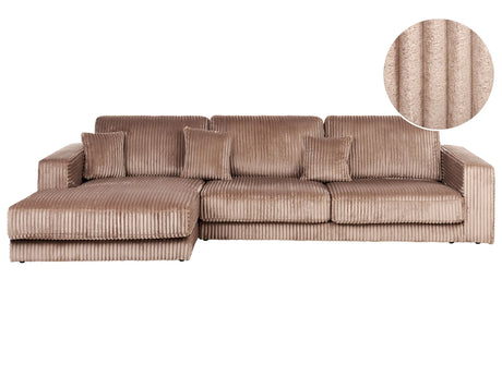 Right Hand 4 Seater Corner Sofa Light Brown Jumbo Corduroy Upholstered Track Armrests Additional Cushions Minimalistic Modern Style Beliani