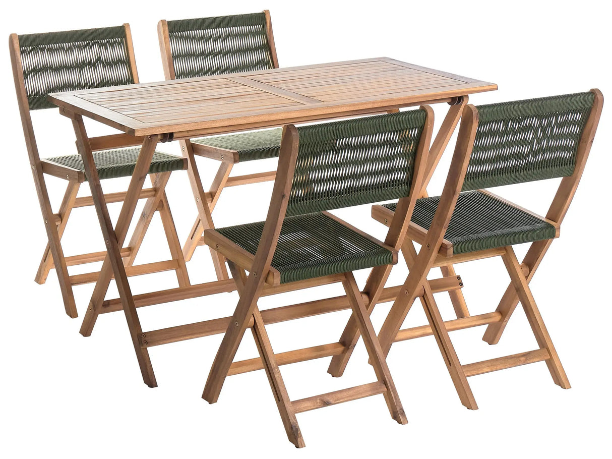 Garden Dining Set Green Acacia Wood Table 120 x 60 cm 4 Outdoor Chairs Beliani