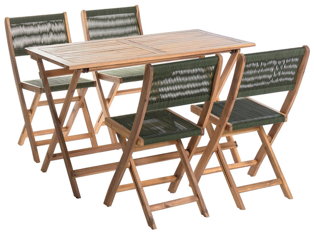 Garden Dining Set Green Acacia Wood Table 120 x 60 cm 4 Outdoor Chairs Beliani