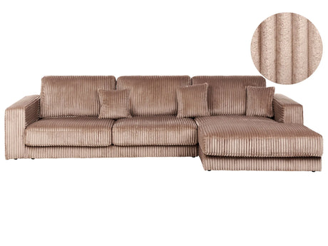 Left Hand 4 Seater Corner Sofa Light Brown Jumbo Corduroy Upholstered Track Armrests Additional Cushions Minimalistic Modern Style Beliani