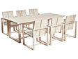 Garden Dining Set Light Acacia Wood Table 230 x 100 cm 6 Seater Outdoor Chairs with Armrests Off-White Cushions Rustic Style Beliani