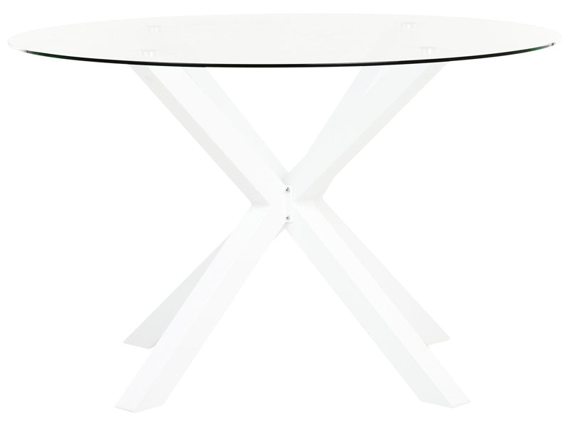 Garden Dining Table White Aluminium Legs Transparent Glass Top Round ø 120 cm Outdoor Modern Beliani