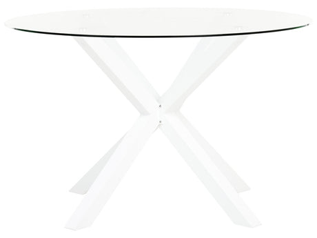 Garden Dining Table White Aluminium Legs Transparent Glass Top Round ø 120 cm Outdoor Modern Beliani