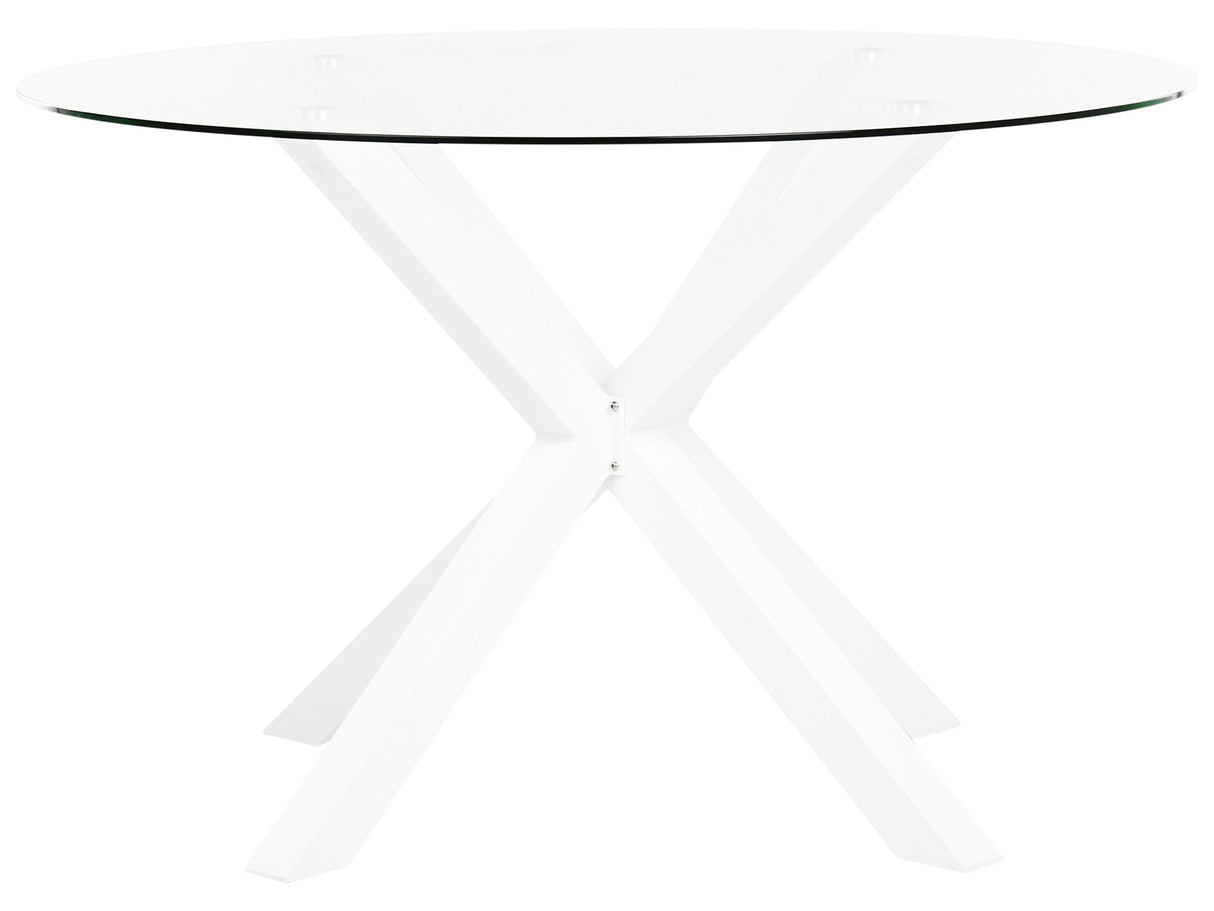 Garden Dining Table White Aluminium Legs Transparent Glass Top Round  120 cm Outdoor Modern Beliani