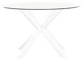 Garden Dining Table White Aluminium Legs Transparent Glass Top Round  120 cm Outdoor Modern Beliani