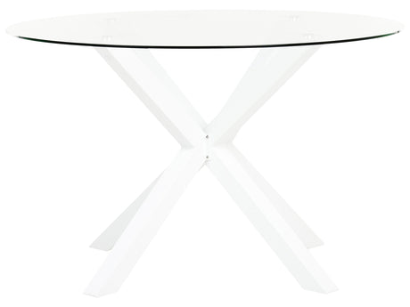 Garden Dining Table White Aluminium Legs Transparent Glass Top Round  120 cm Outdoor Modern Beliani
