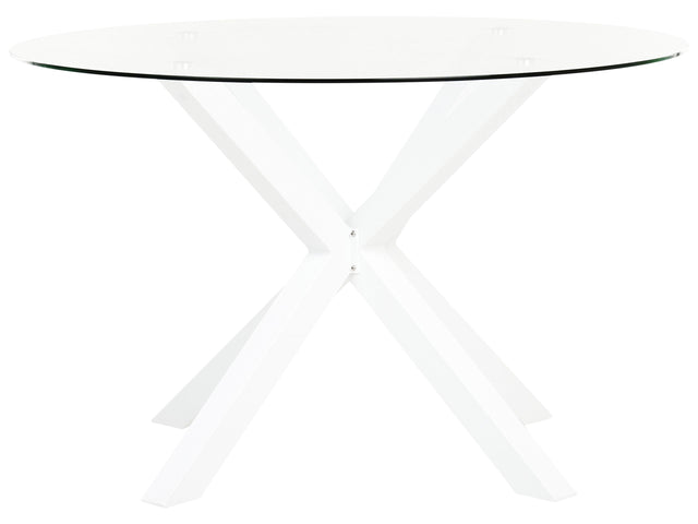 Garden Dining Table White Aluminium Legs Transparent Glass Top Round  120 cm Outdoor Modern Beliani