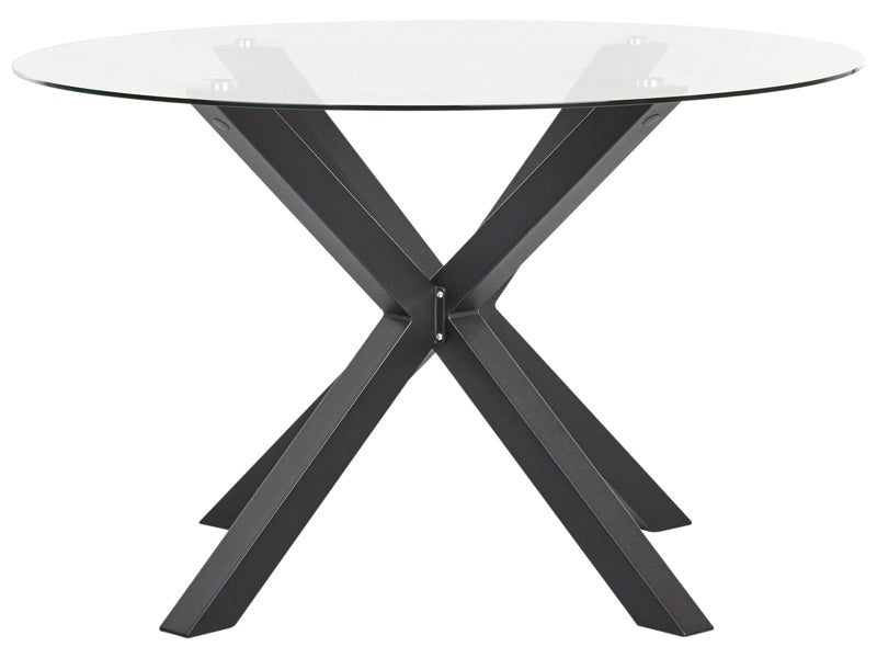 Garden Dining Table Black Aluminium Legs Transparent Glass Top Round ø 120 cm Outdoor Modern Beliani