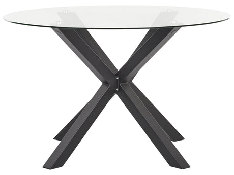 Garden Dining Table Black Aluminium Legs Transparent Glass Top Round  120 cm Outdoor Modern Beliani