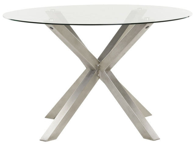 Garden Dining Table Silver Stainless Steel Frame Aluminium Legs Transparent Glass Top Round ø 120 cm Outdoor Modern Beliani