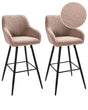 Set of 2 Bar Stool Taupe Boucle Teddy Fabric Upholstered With Arms Backrest Black Metal Legs Beliani