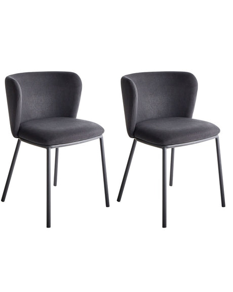 Set of 2 Dining Chairs Black Polyester Upholstery Black Metal Legs Armless Curved Backrest Modern Contemporary Design Beliani