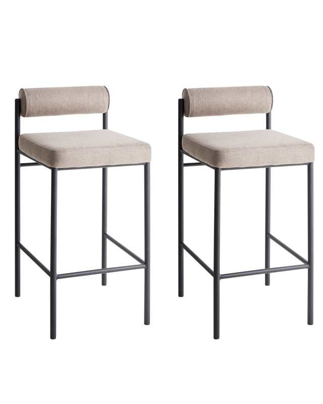 Set of 2 Bar Chairs Taupe Polyester Upholstery Black Metal Legs Armless Stools Roll Backrest Modern Dining Room Kitchen Beliani